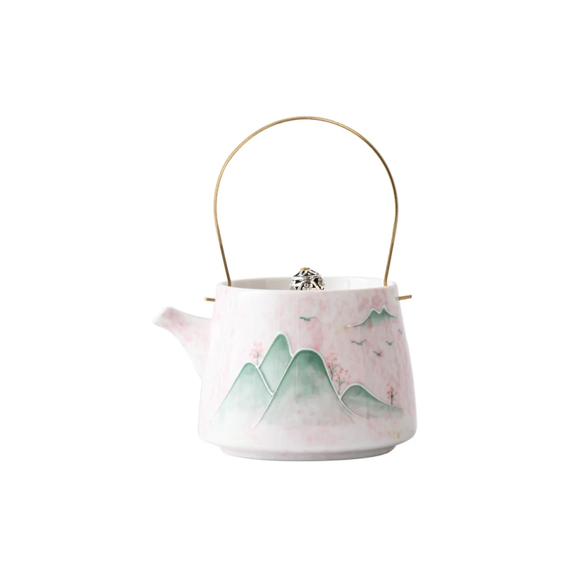 Hand Drawn Pink Dai Landscape Lifting Beam Pot Underglaze Color Household Anti Scalding Bubble Teapot