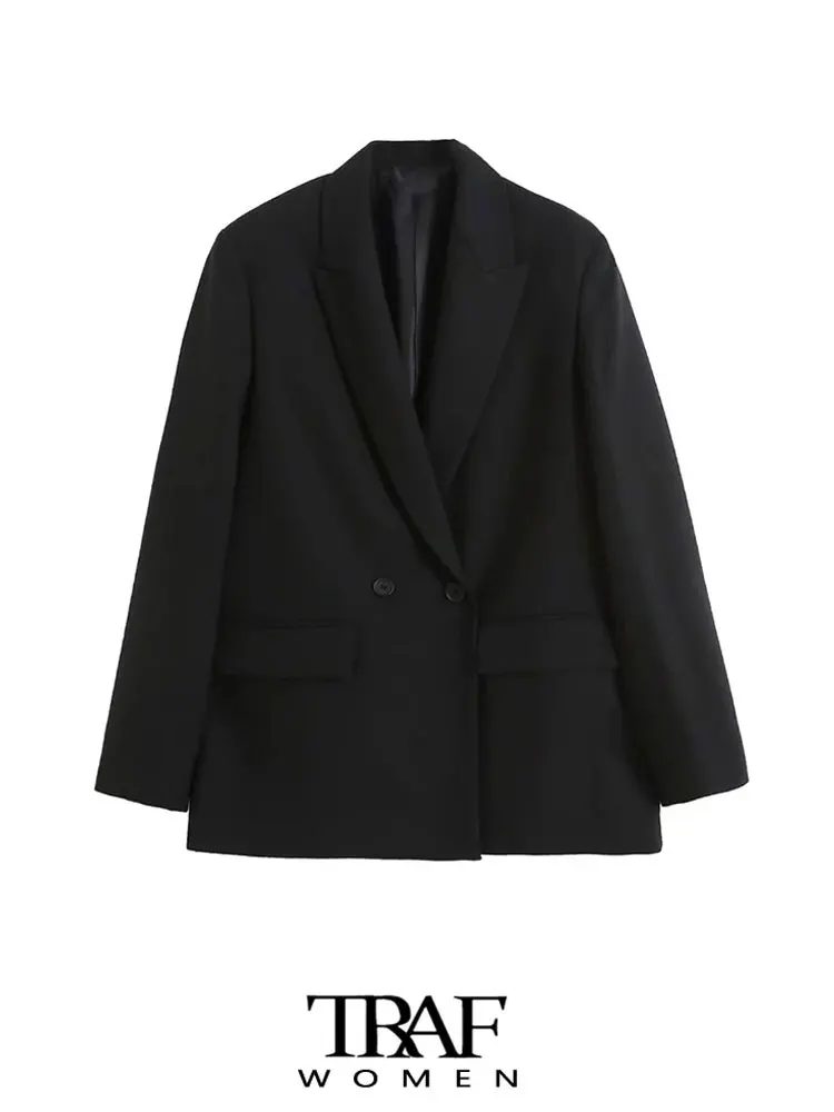 Traf-Veste à Double Boutonnage pour Femme, Manteau Ajusté, Vintage, Manches sulf, Poches, OupillChic, Mode