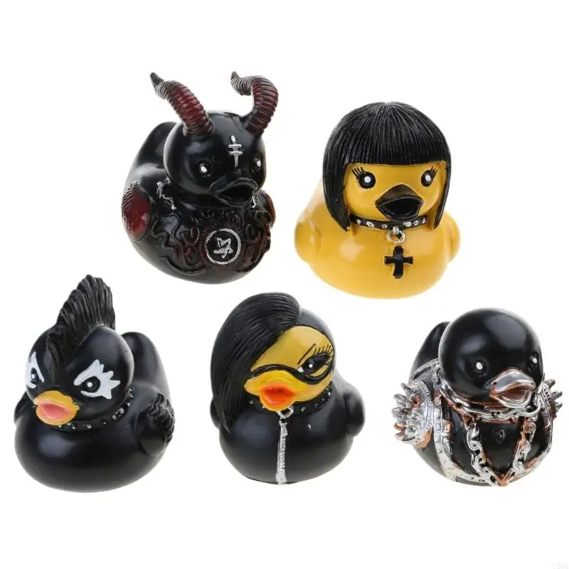 G99A Alternative Style Duck Figures Personalized Punk Duck Figures Resin Duck Statue Set Goth Decors for Collector