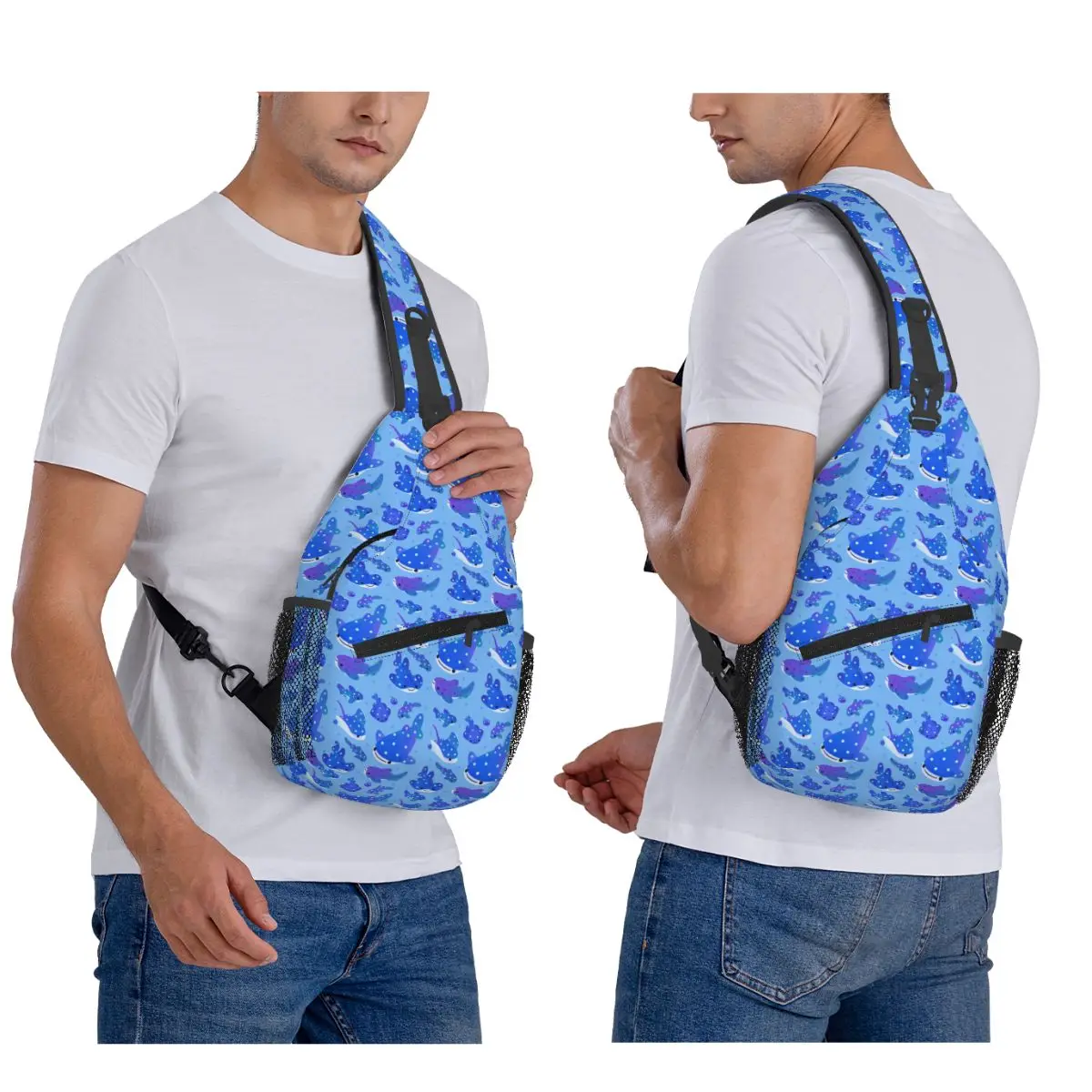 

Polka Dot Shark Chest Bag Men Sling Crossbody Backpack Chest Bag Travel Hiking Daypack Shoulder Bag