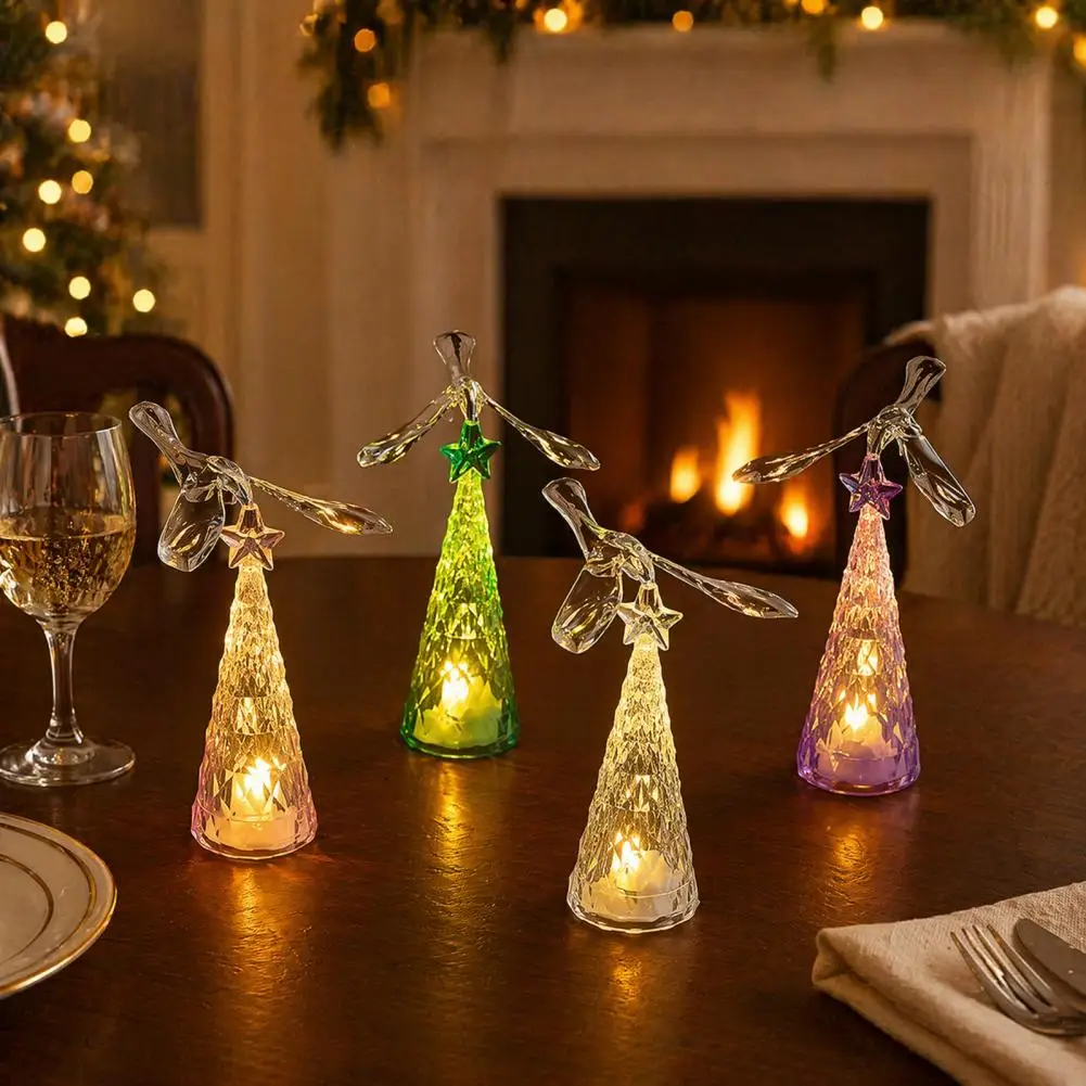 Faux Christmas Tree Lights Battery Operated Holiday Decorations Mini Christmas Tree Light with Flying Bird Star Faux for Home
