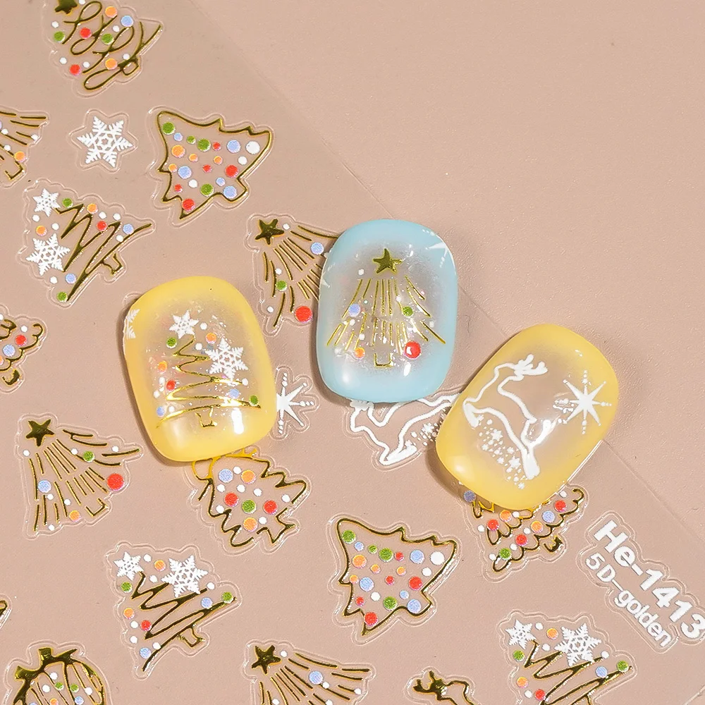 

1/5/10PCS 5D Embossed Christmas Nail Stickers Xmas Tree Reindeer Snowflake Nail Art Decals for Women DIY Manicure Decorations