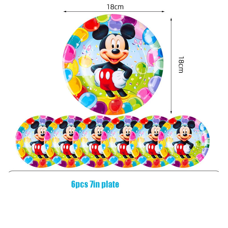 Decoraciones de fiesta de cumpleaños de Mickey Mouse, vajilla desechable, plato de papel, mantel, globos para niños, suministros para fiestas de