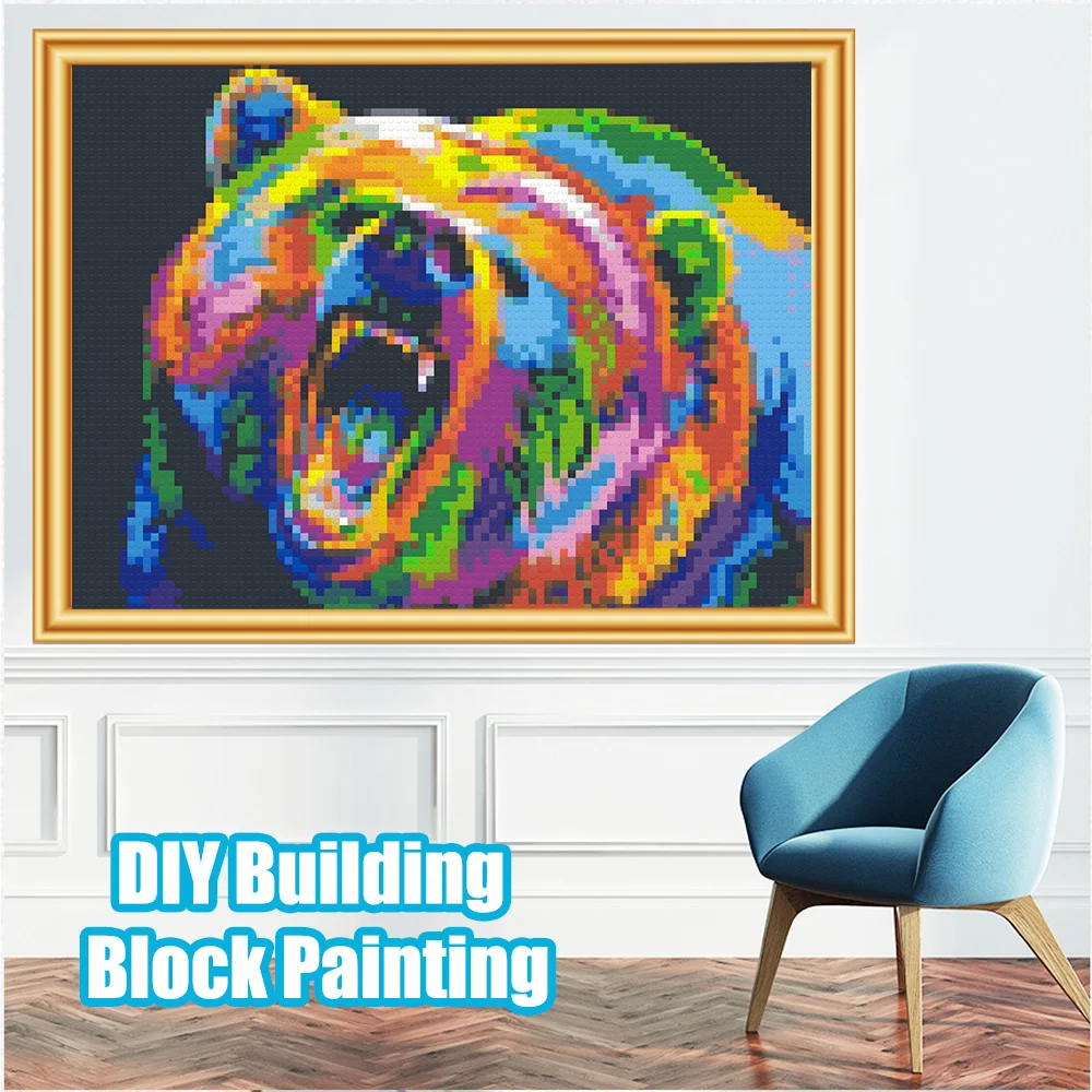 

S011 Painting Mosaic Home Bear Animals Decoration Building Block Wall Art Painting Pixel Ornament Ideas Pop Mural Surprise Gift