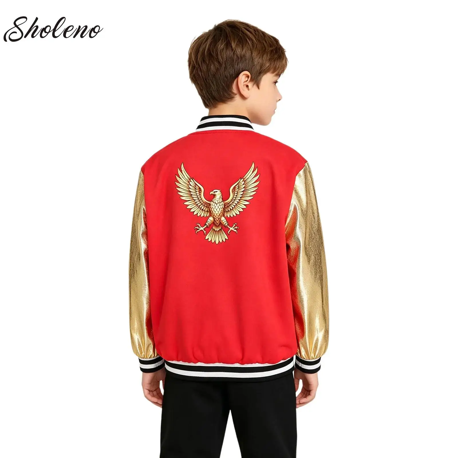 Kids Girls Shiny Metallic Hip Hop Jazz Dance Jacket Long Sleeve Zipper Bomber Coat Outerwear Disco Stage Performance Streetwear