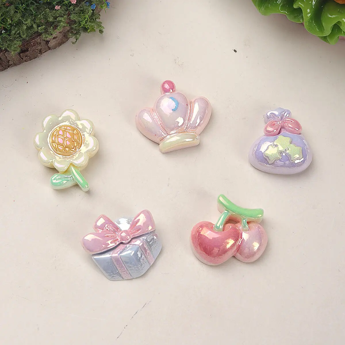 10Pcs Glitter Resin Sequins Cherry Bow Pendant Multi-use DIY Accessories for Phone Case Hair Clip Jewelry Scrapbooking Keychain