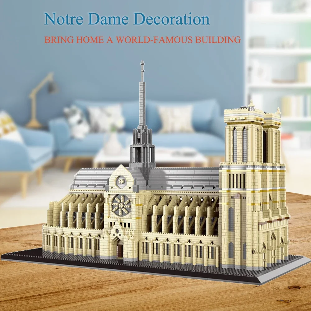 Notre Dame de Paris Model 3D Mikro klocki 0,5 cm długości wielki katedra, wystrój biura domowego, idealny projekt do zabijania czasu