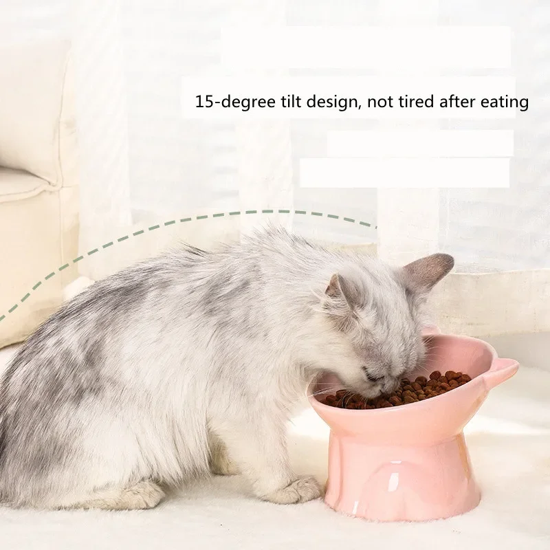 

Fashion High Foot Bowl Cat Food Feeder Puppy Bowl Cute Cat Ear Ceramic Water Bowls Protection Neck Cats Bowl Pet Supplies