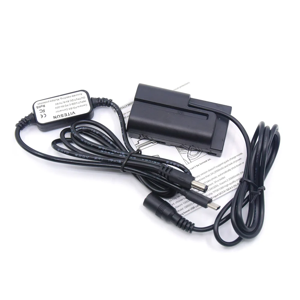Cable de alimentación USB tipo C + batería ficticia de NP-F550, acoplador de CC compatible con DK-415 para cámara Sony NEX-FS100 y BMPCC, luz LED, F750, F960, F970