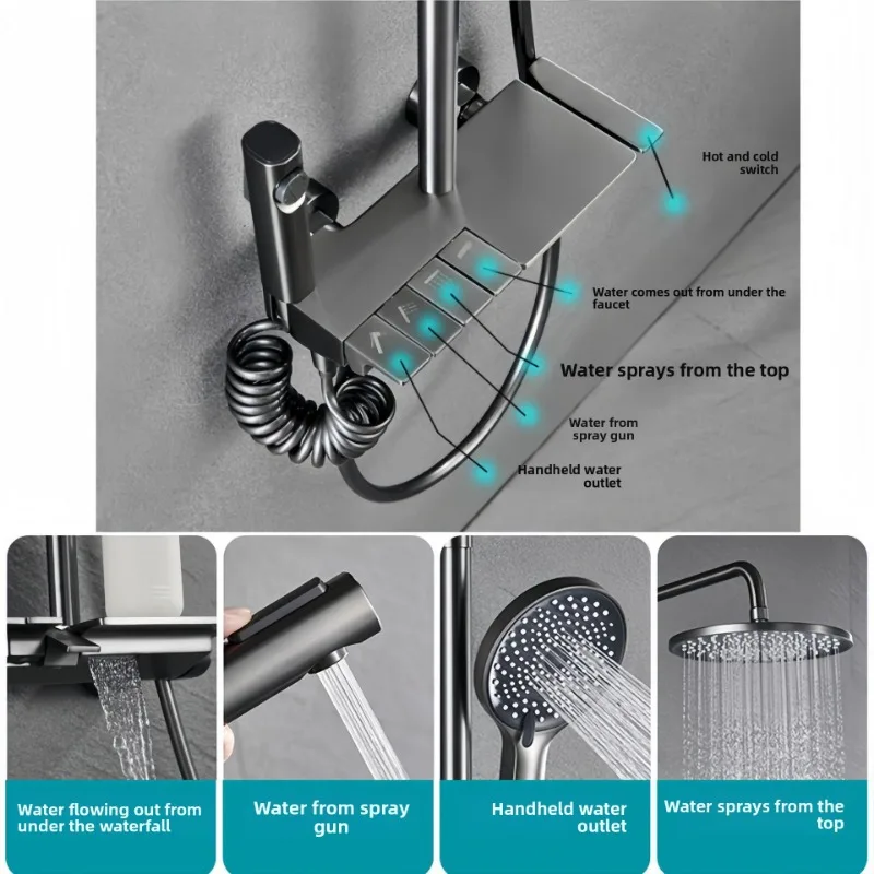 Quality Full Copper Shower System Gunmetal Plated Piano Key Finish Bathroom Shower Head Sets Home Bathroom Collection