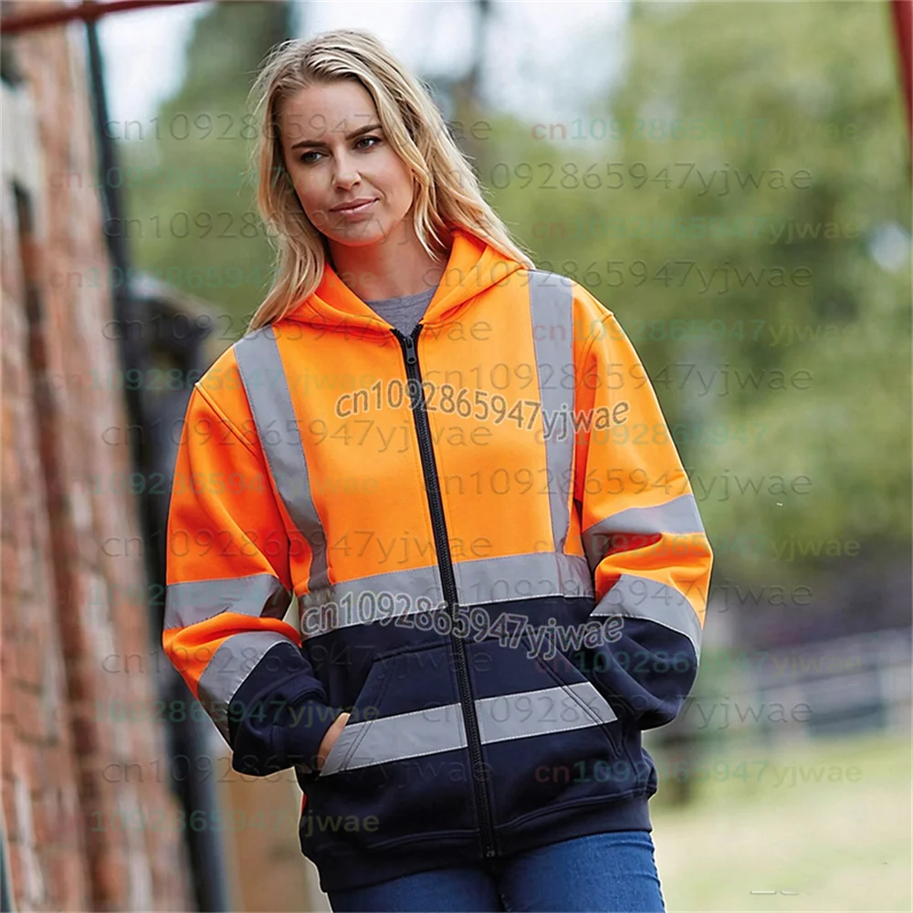 26 Reflective Strip 3D Print Men Women Unisex Hoodie Coat Zipper Long Sleeve Sanitation Overalls Outdoor Work Clothes Sweatshirt