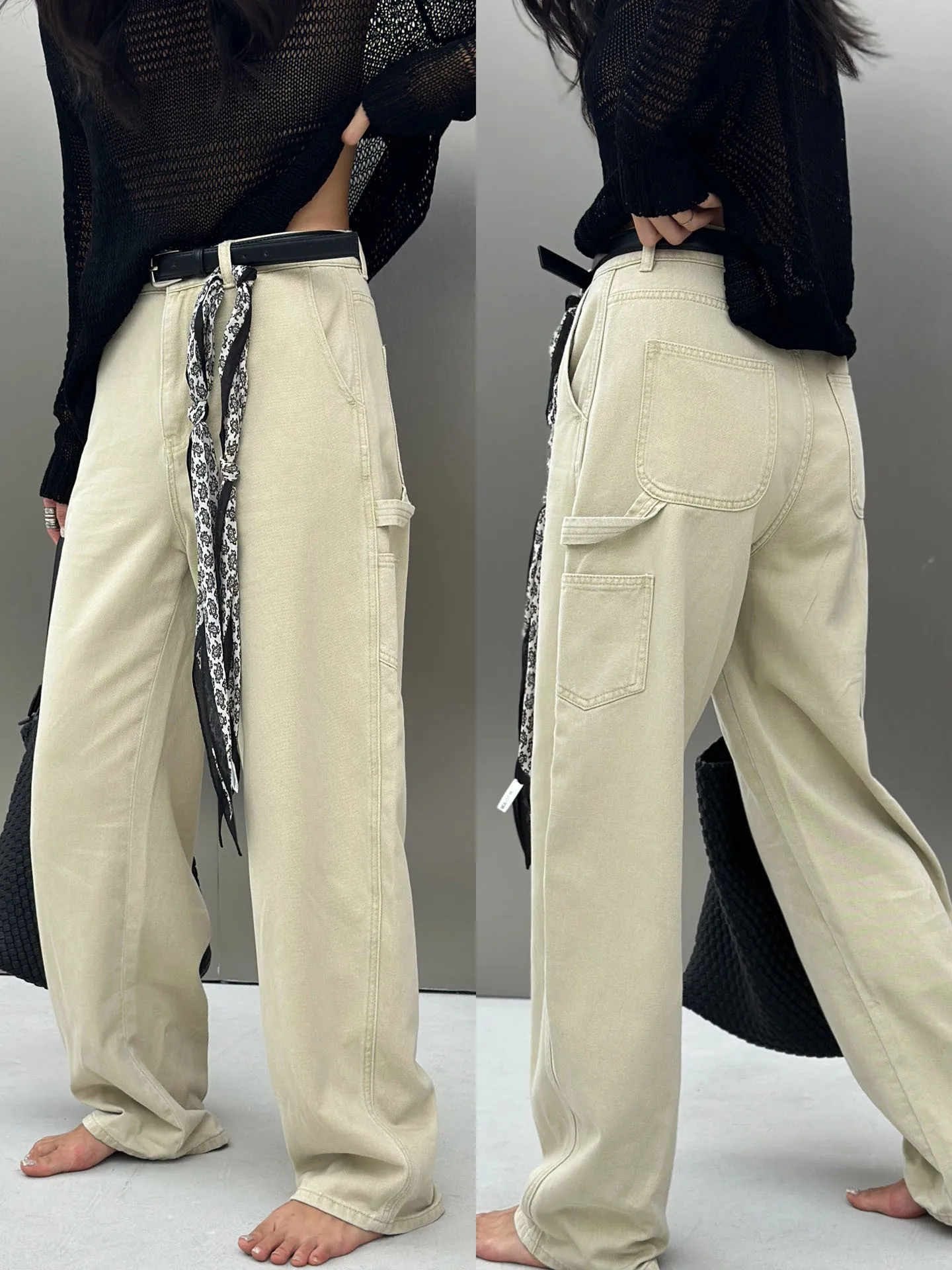 

Женские джинсы с высокой талией и широкими штанинами, джинсовые, с боковыми карманами, осенняя новинка, с эффектом похудения, для женщин