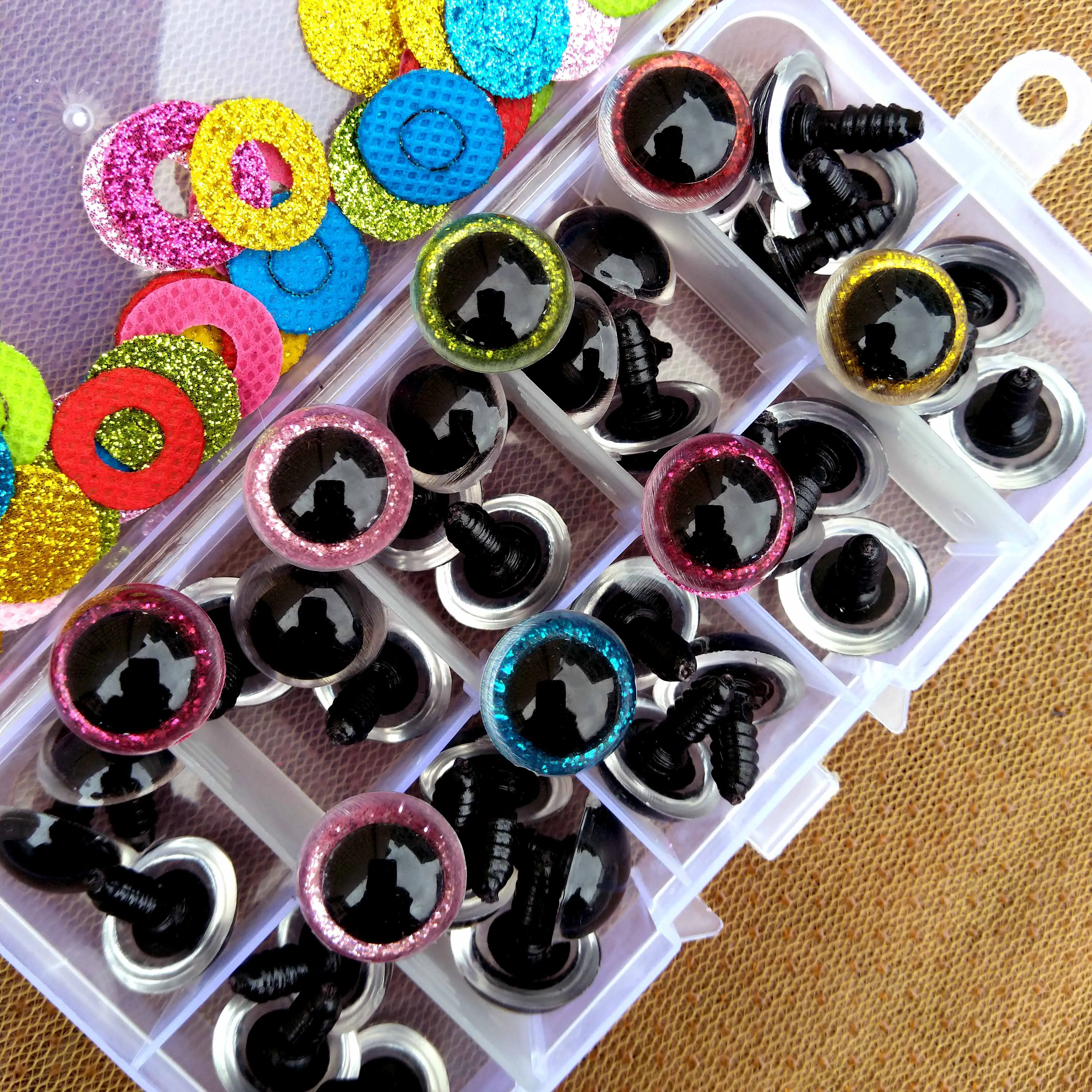 16mm Box bezpieczeństwo plastikowe kolorowe lalki oczy na zabawki szydełkowe pluszaki lalki Crafty Amigurumi oczy na zabawki pluszowe akcesoria