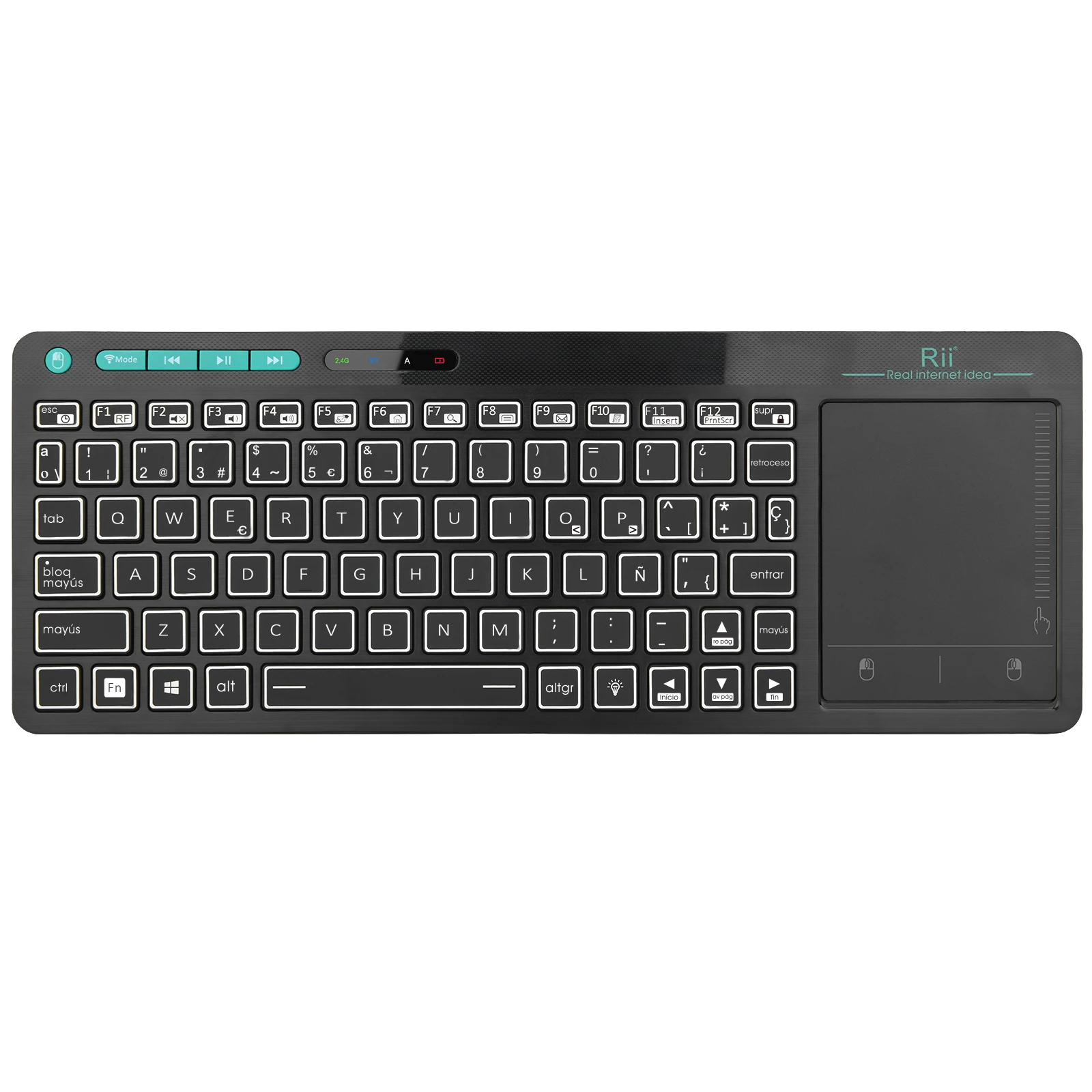 Rii RT518S Mini Bluetooth inalámbrico 2 LED Color retroiluminado teclado Multimedia ratón teclado recargable para Android TV Box/PC