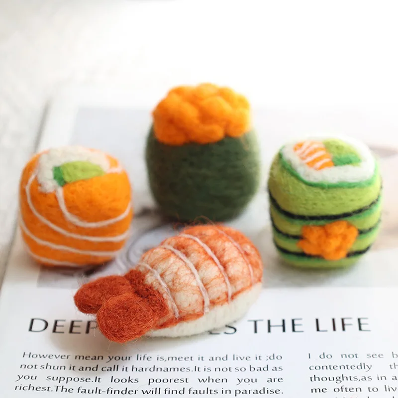 Ins Japanese Style Finished Products Wool Felt Cute Sushi Series Plush Toys Creative Mini Sushi Tabletop Decorative Ornament