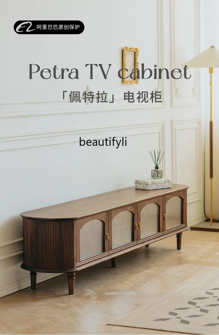 

57 Black walnut solid wood, Nordic retro living room home Changhong glass TV cabinet