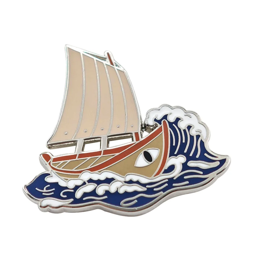 Ancient Greek Sailboat Enamel Pin Mythological Ship with Evil Eye Brooch Vintage Ocean Wave Sailing Boat Badges Lapel Pins Gift