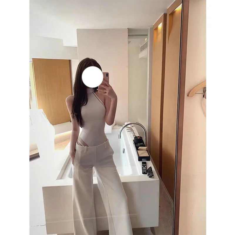 

Fashionable High Waist Slimming Casual Pants Two-Piece Set Sleeveless Waist-Cinching Top for Women Autumn Winter Collection