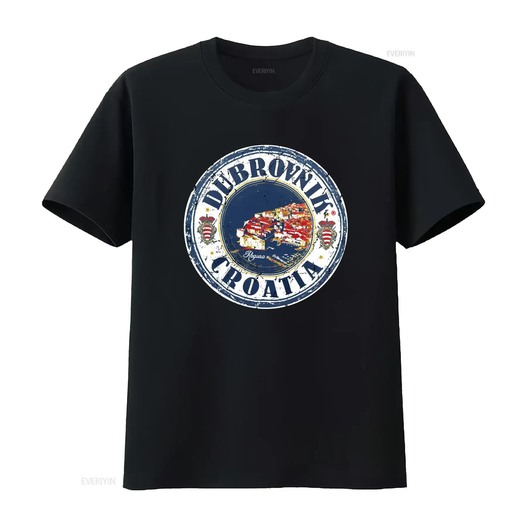 Vintage Dubrovnik Croatia Print Mens T Shirt 2XL Black 100 Cotton Retro Design vintage Washed fashion Breathable homme graphic