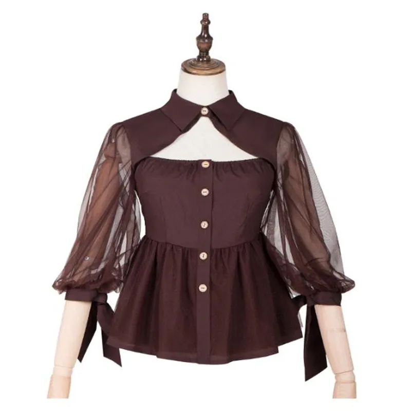 

Half Illusion Blouse Triangel Cut Out High Neck Peplum Lolita Top