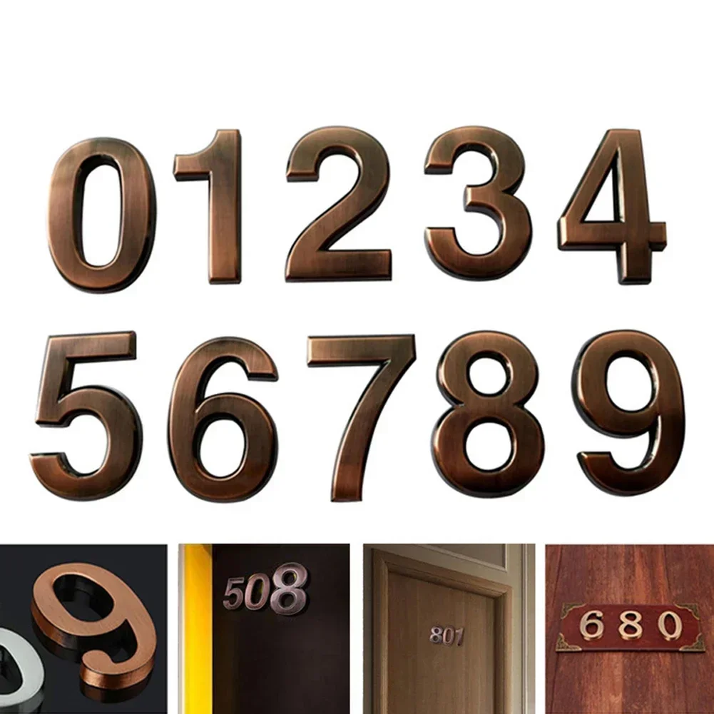 Bronze Digital Hotel Doors Number Sign Plate For Hotel Room Number Electroplated Adhesive Glossy 0-9 Number Address Doors Plaque