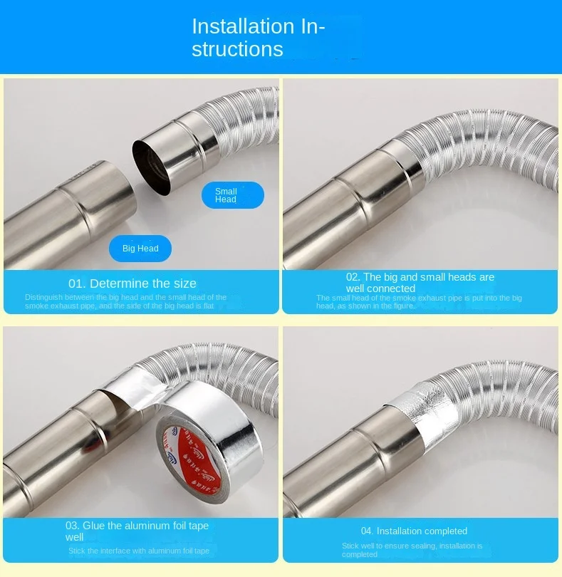 ∅70mm 1m Aluminum Semi-flexible Pipe with Stainless Steel Connector Smoke Exhaust Tube of Water Heater/Bathroom Ventilation Duct