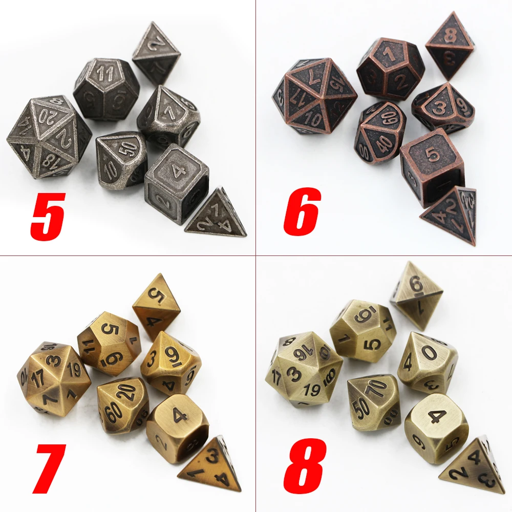 IMDG 7pcs/set Creative RPG Game Dice Polyhedron Metal Dice Cubes Retro Color Digital Game Dice