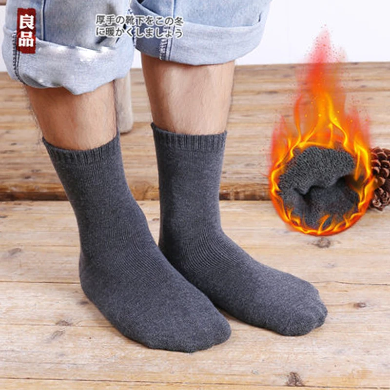 5 Pairs Winter Woolen Thermal Socks Men Harajuku Socks High Quality Autumn Black Gray Casual Tube Men Thick Wool Dress Socks