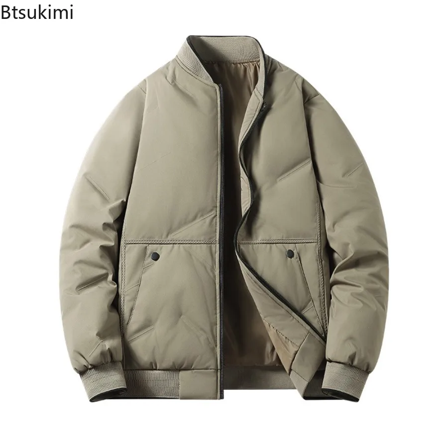 2025 New Men Parkas Winter Jacket Thicken Warm Coat Mens Stand Collar Solid Color Casual Loose Parka Couple's Fashion Streetwear