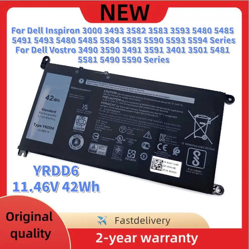 YRDD6 batería del ordenador portátil para Dell Inspiron 5480 5481 5482 5584 5585 3493 3582 3593 14-5000 15-5000 17-3793 serie 1VX1H VM732