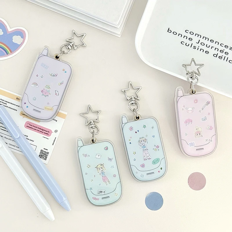 1PC School Stationery DIY Accessories Kawaii Acrylic Mobile Phone Shape 1 Inch Photocard Holder Card Photo Holder Bag Pendant