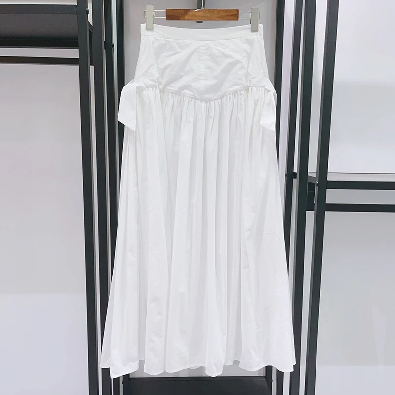 

Women'S 100% Cotton White High Waist Maxi Skirt Elegant A-Line Pleated Swing Skirt Casual Summer Long Skirt For Ladies 2026 Y2k