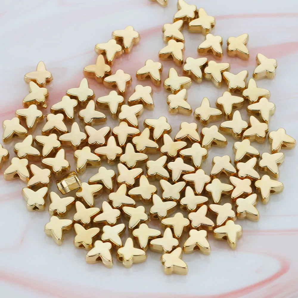 

100pcs Gold Plated CCB Beads 5X6mm Small Butterfly Spacer Acrylic Loose Beads for Jewelry Making Diy Beaded Bracelets Findings