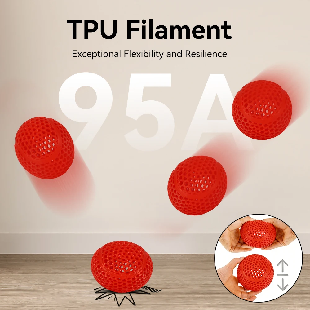 KINGROON Filament do drukarki 3D TPU 1KG 1.75mm Miękki, elastyczny materiał do druku 3D Wysoka odporność TPU Plastikowa siatka Waga 1 kg/rolka — zdjęcie 3