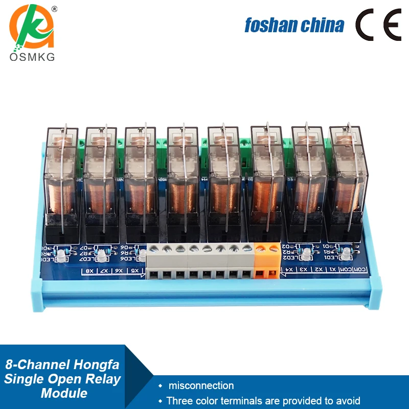 AoShangMing 8 Channel Single Open Relays DC24V Hongfa Relay Module  16A Electromagnetic Relay