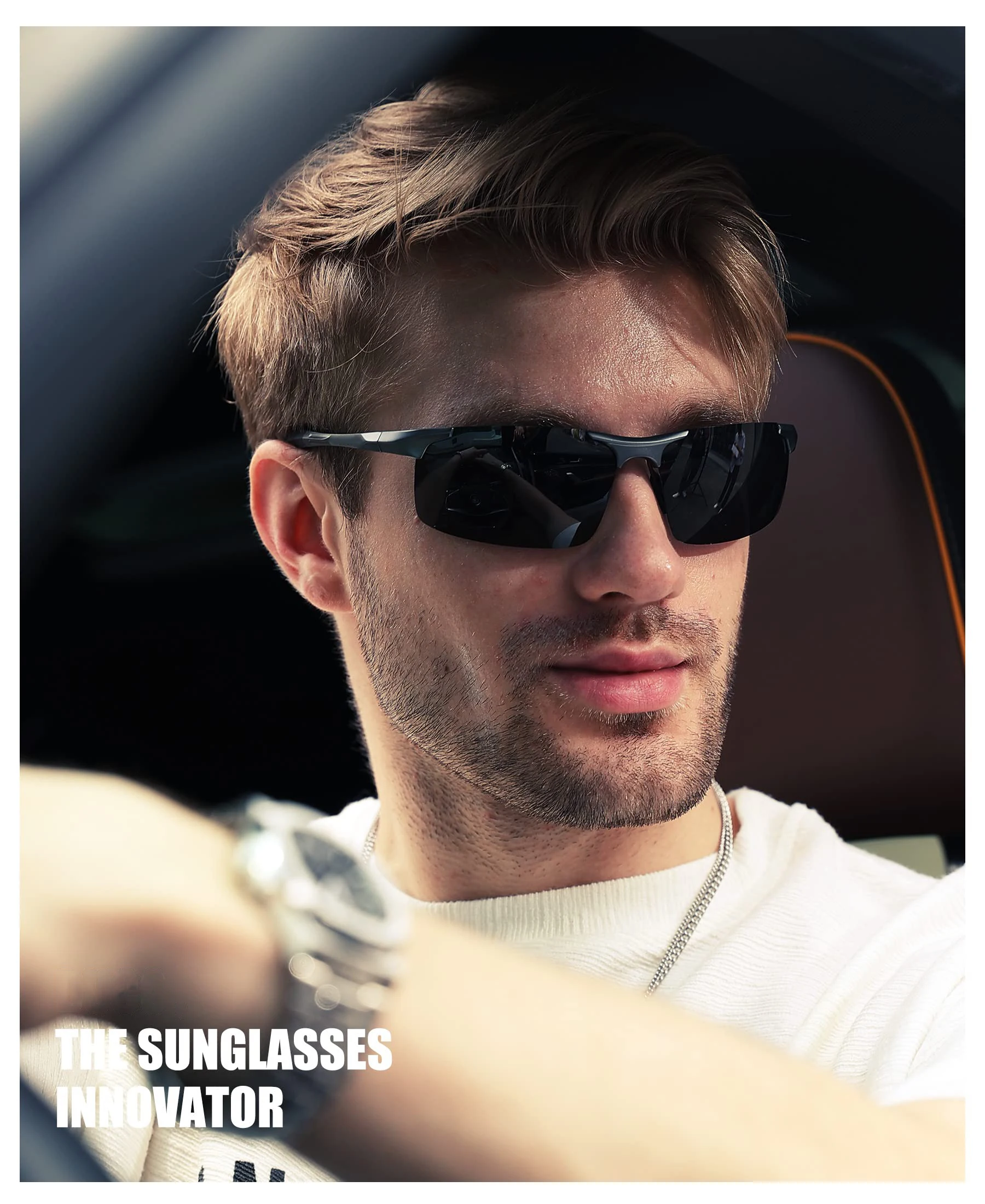 Brand Sunglasses Fishing Sport Men Polarized UV400 Aluminum Rectangle Rimless Sun Glasses Photochromic Night Vision Eyewear 8177