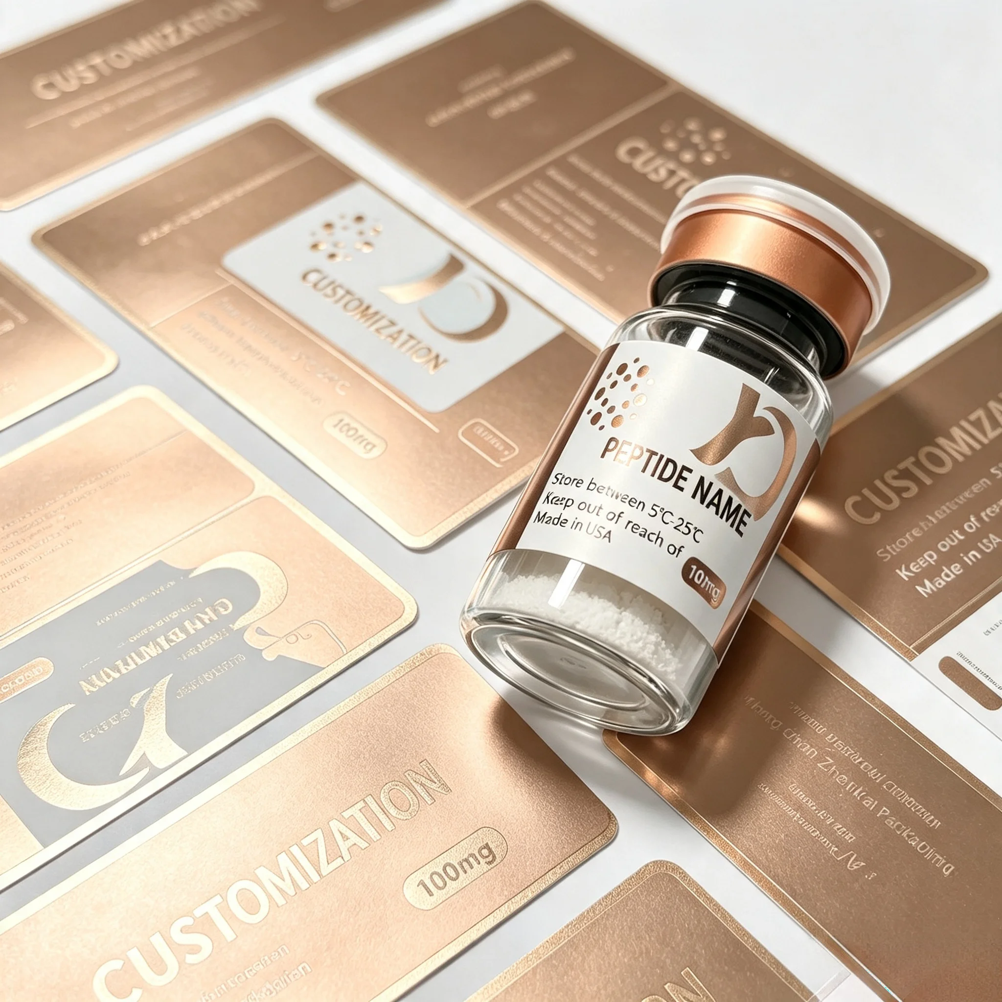 Custom Vial Paper Boxes & Waterproof Vinyl Adhesive Labels For 3ml 10ml Vials Applied In Beauty And Fitness Industry