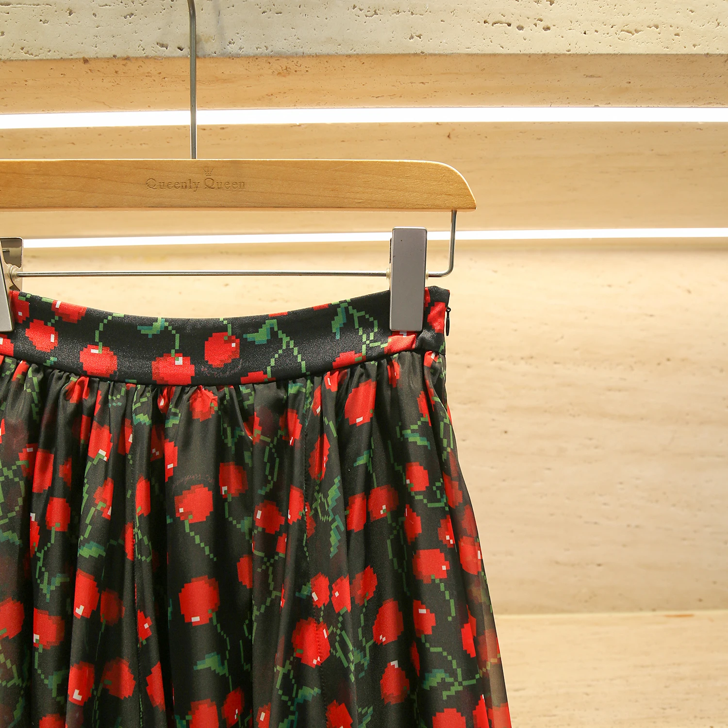 Midi-rok met hoge taille Kersenprint Zomer Vaion Sle A-lijn Zijde Georgette f-lengte Premium Faion-rok voor dames