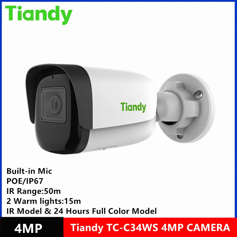 Tiandy brand TC-C34WS 4MP POE built-in MIC IP67 Super starlight IR 50meter & 24 hours full Color video Bullet ip Camera