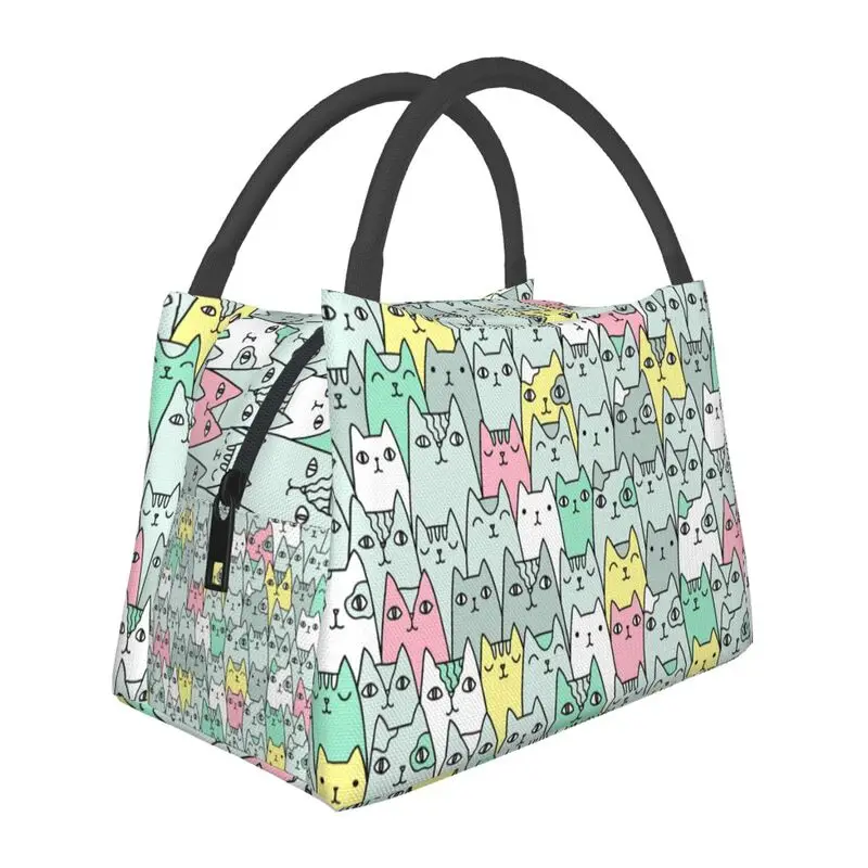 

Cute Colorful Cats Insulated Lunch Bags for Outdoor Picnic Adorable Kittens Resuable Thermal Cooler Bento Box Women