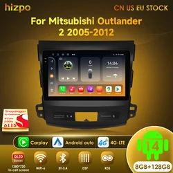 Hizpo 2 Din Android 14 Car Radio For Mitsubishi Outlander 2 2005-2012 Multimedia Video Player GPS Navigation Carpaly Stereo Wifi