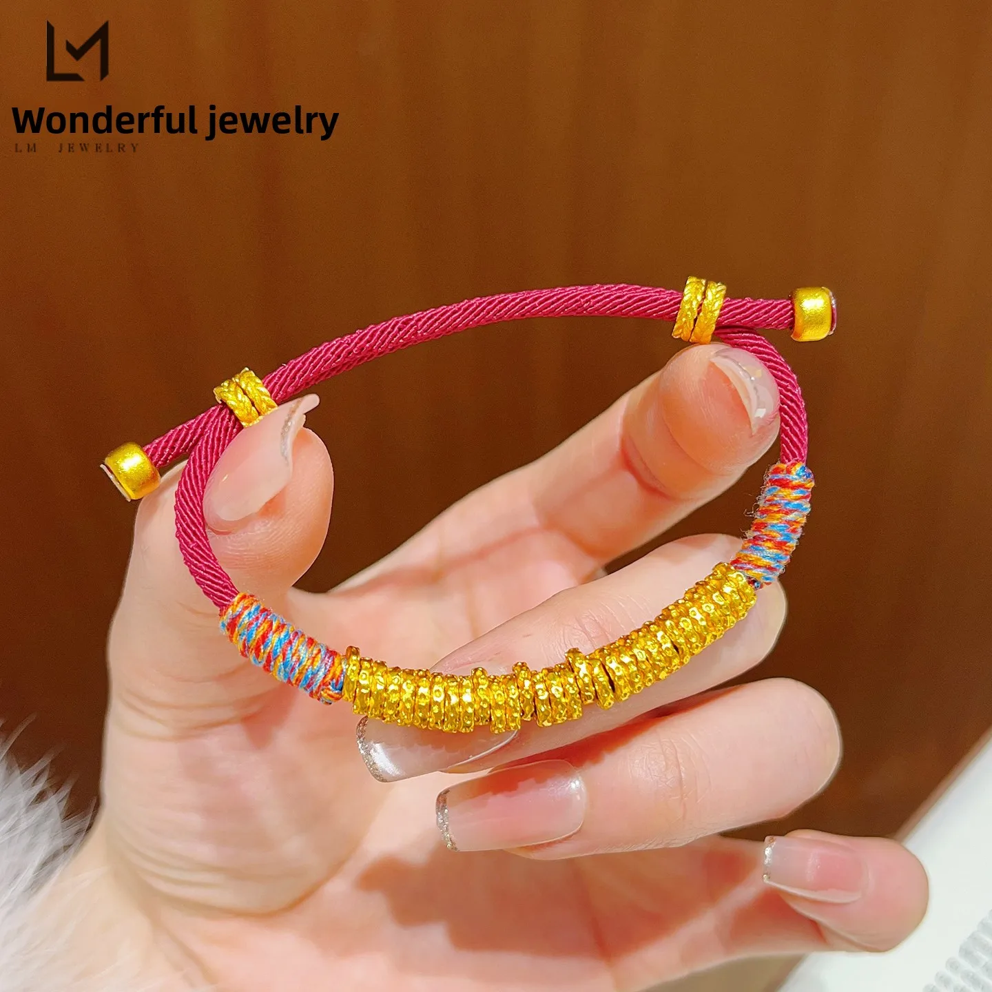 24k Real Gold Plated Chinese Style Lucky Wealth Attracting Wheat Ear Adjustable Red String Bracelet Blessing Tibetan Hand Rope