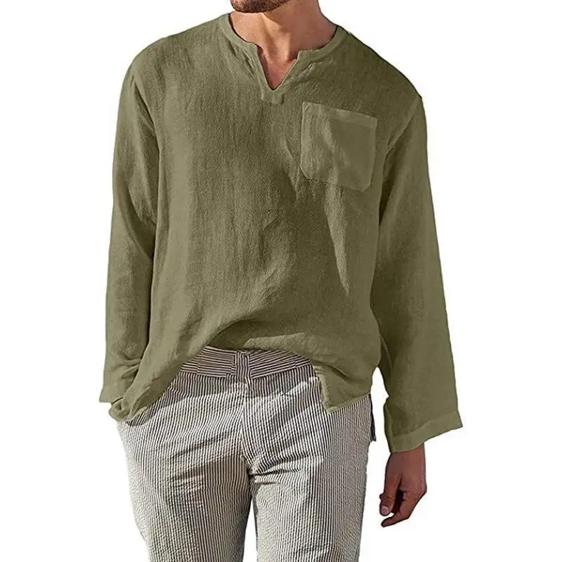 

Men's Casual Cotton Linen Shirt Loose Fit Long Sleeve Stand Collar All Seasons Color Fashionable Comfortable Menswear