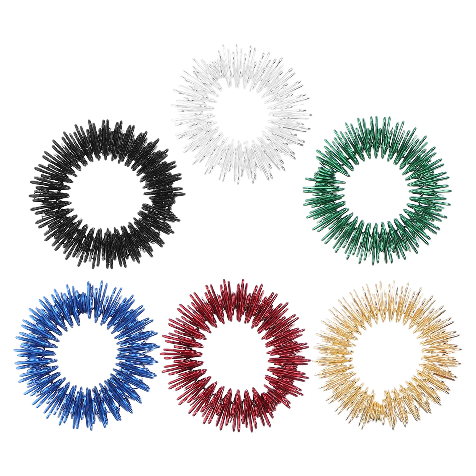 

6pcs Finger Rings Acupressure Ring Finger Massage Rings Hand Fidget For Stress Relief Red Blue Green Golden Silver Black