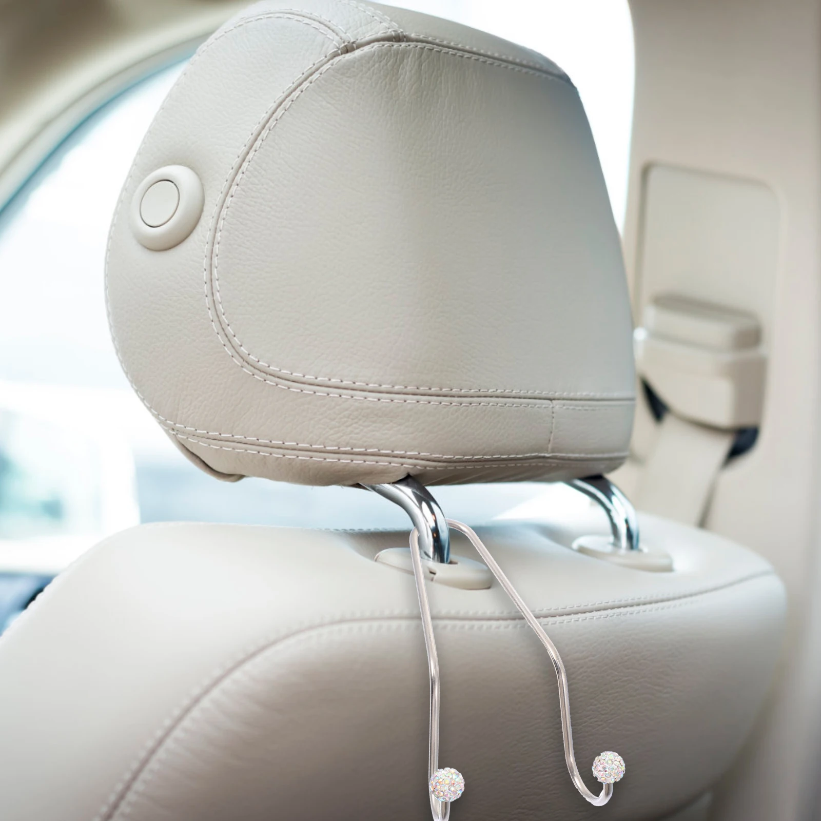 

4pcs Stainless Steel Car Headrest Hooks Back Seat Purse Hangers Multi-Functional Bling Hanger For Car Storage Organizer
