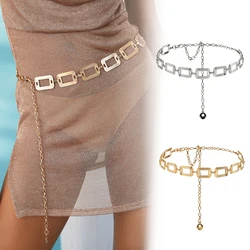 Sexy ladies high-grade personalized waist chain metal hollow simple texture square buckle chain with dress accessories