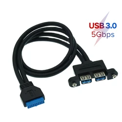 50CM PC Mainboard 20 Pin To Dual USB 3.0 Ports Express Cable 2 Bracket Extension Cord For PC Mainboard Connectors