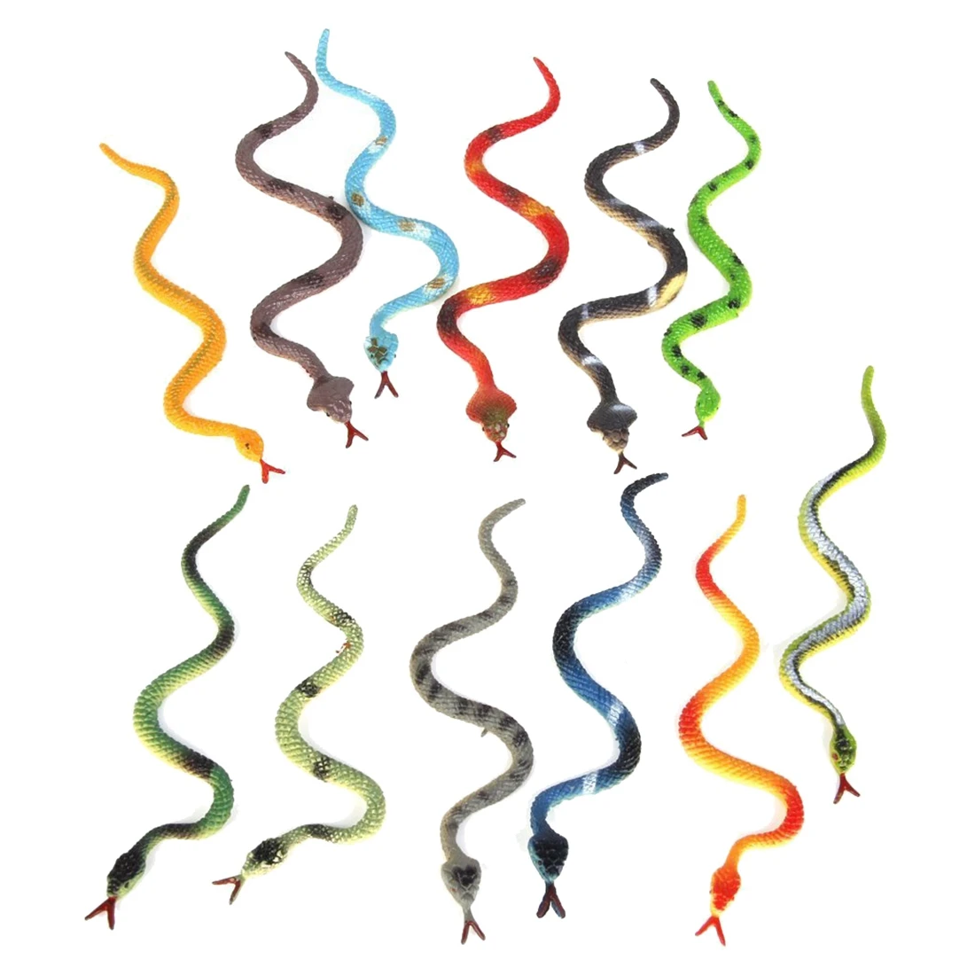 Plastic reptile animal snake model toy 12pcs multicolour