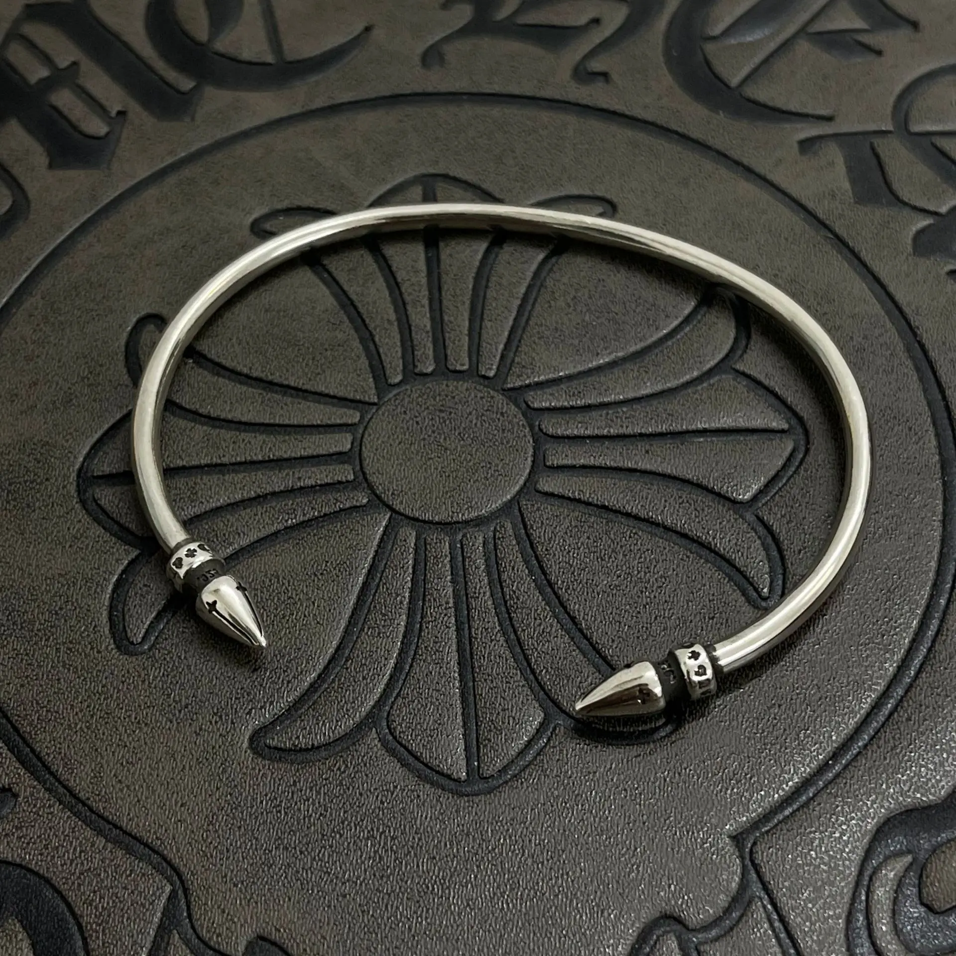 

S925 sterling silver classic cross open double nail bracelet men's and women's jewelry bracelet retro and old adjustable