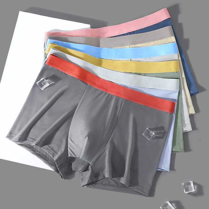 Men's Seamless Ice Silk Boxer Briefs for Men & Teens Antibacterial Breathable Lightweight Summer Underwear